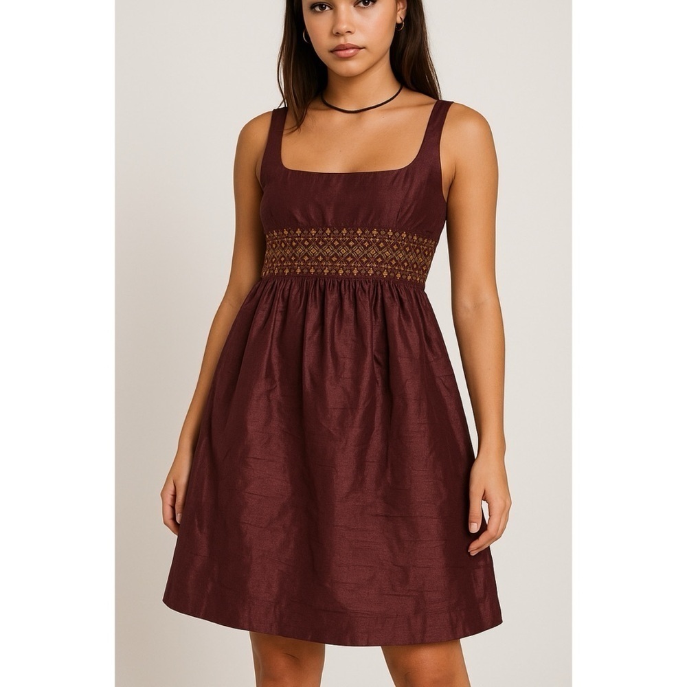 Milly of New York Fit & Flare Dress in Brown Raw Silk Feel Y2K Cocktail Chic